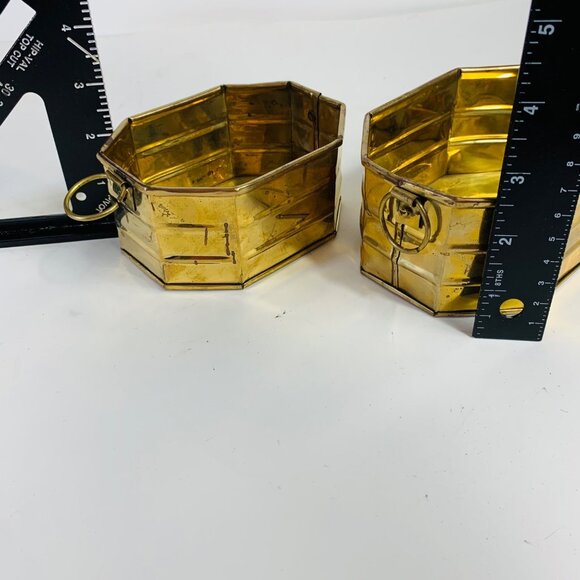 Pair Of Nesting Brass Octagonal Planters With Handles Bowl Basket VTG 60s - Picture 10 of 16